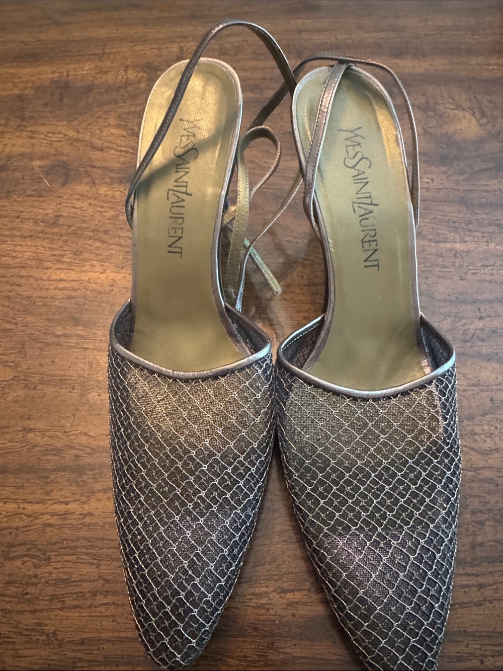 Yves Saint Laurent Bronze Metallic Pointed Slingback Flats